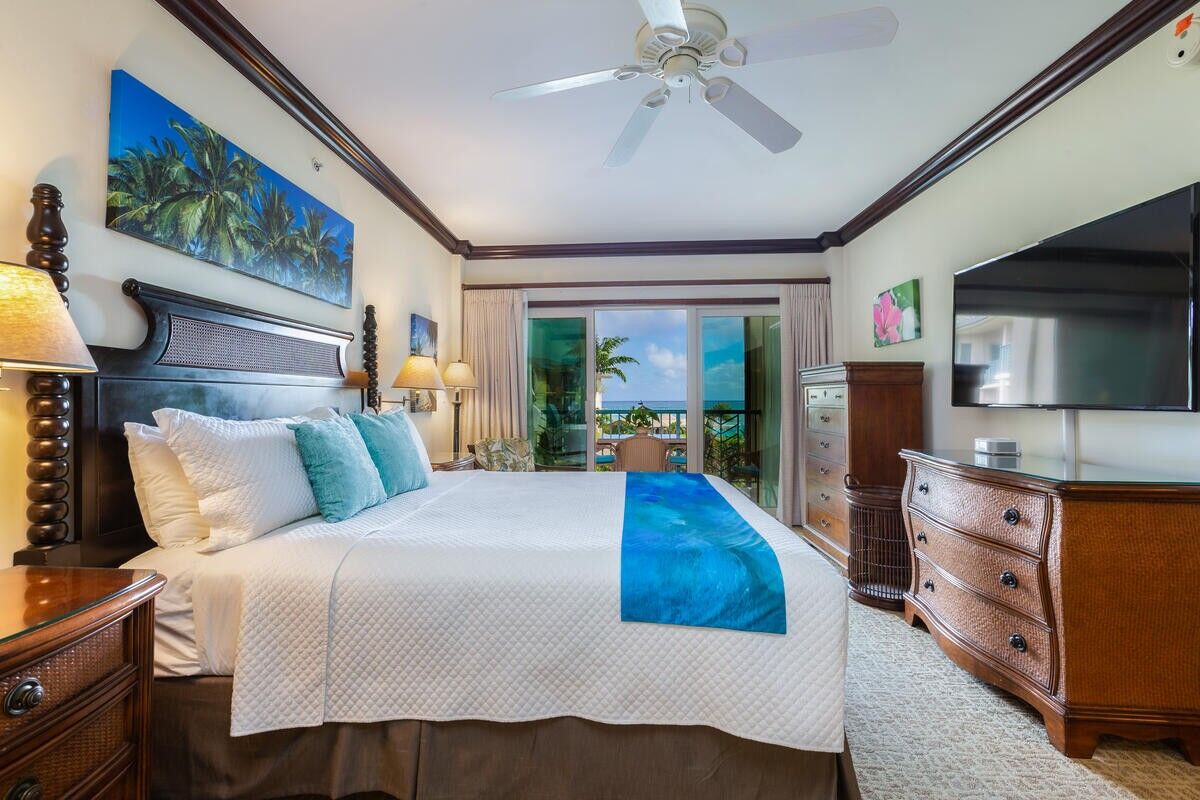 Interior of Kauai, Hawaii vacation rental, featuring a furnished bedroom