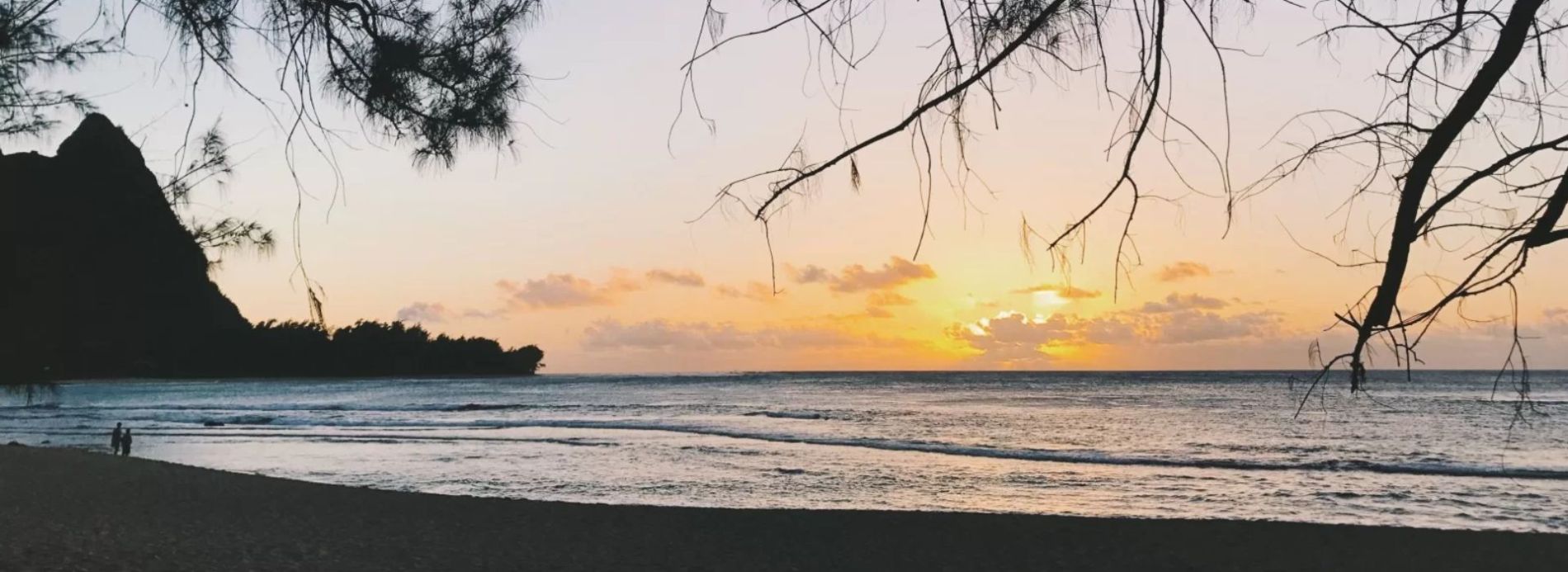 Kauai shore at sunset