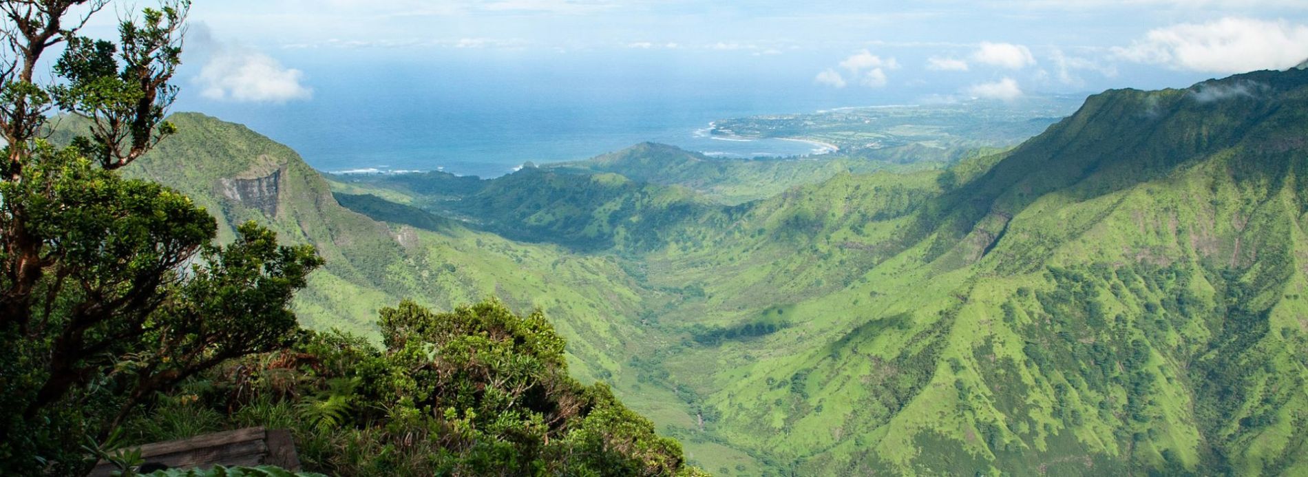Beautiful Kauai scenery viewed from mountain peak